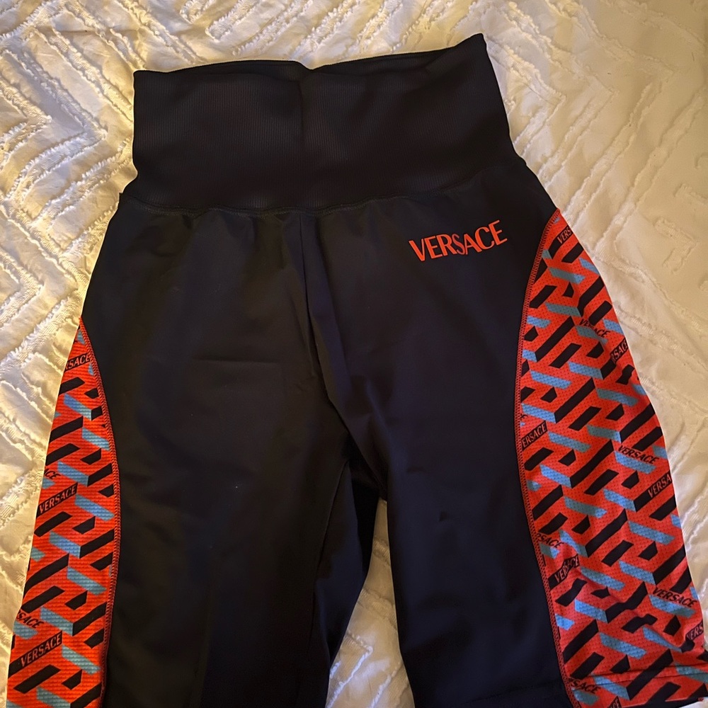 Versace Black and Red Geometric Leggings